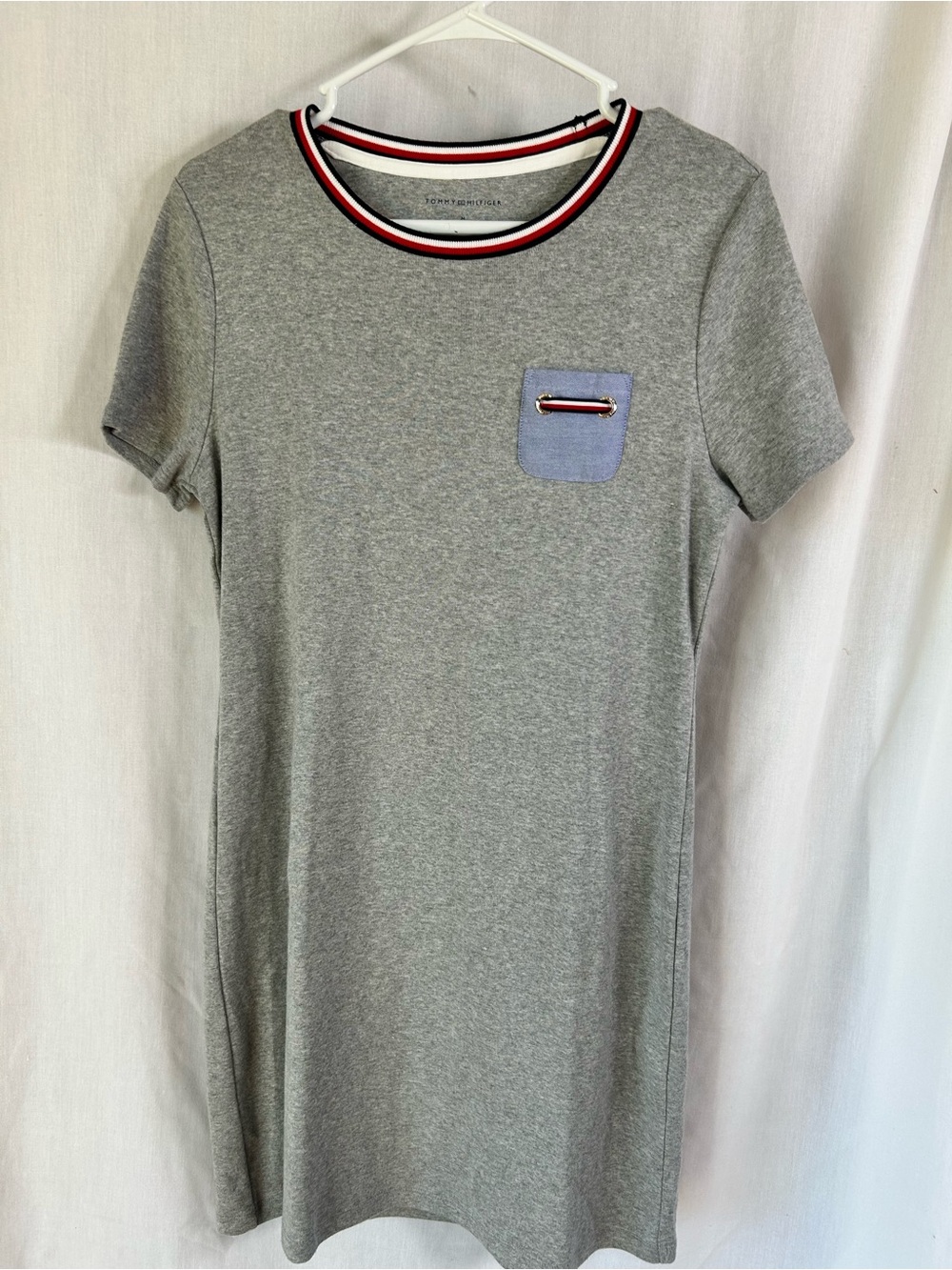 Tommy Hilfiger Heather Gray Knit Tee Dress with Striped Neckline